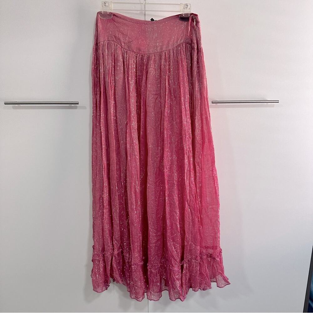 Raga Zella Lurex Maxi Skirt Size S NWT Pink Metallic Boho Resort Romantic - Picture 2 of 13